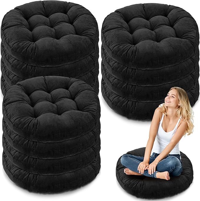Jerify Floor Pillow Cushions Large Round Square Large Meditation Floor Pillow for Classroom Adult Meditation Picnic Party Seating Learning Daycare School(Round,Black,12 Pcs)
