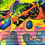 ARTCREATOR Blacklight Frog Mushroom Tapestry, Whimsical Hippie Wall Decor UV Reactive Tapestries Vintage Meditating Frog Tapestries for Living Room Bedroom (51" x 59")