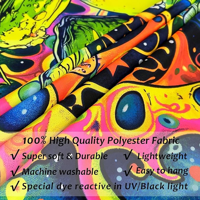 ARTCREATOR Blacklight Frog Mushroom Tapestry, Whimsical Hippie Wall Decor UV Reactive Tapestries Vintage Meditating Frog Tapestries for Living Room Bedroom (59" x 78")