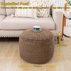 Unstuffed Ottoman Pouf Cover – Round Faux Fur Footstool Plush Floor Pouf (No Filler Included) Perfect for Living Room, Bedroom, or Office Lounge (Coffee, 20x20x15 in)