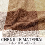 RECYCO Buffalo Paid Chenille Throw Blanket for Couch, Soft Cozy Decorative Buffalo Check Blanket Throw with Tassels for Bed Sofa, Lightweight Chenille Knitted Throw, Plaid Brown Off White, 50'' x 60''