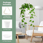 Hanging Planters with Macrame Plant Hangers, 3-Set Self Watering Pots, Hanging Flower Baskets for Indoor Outdoor Plants,3 Different Sizes