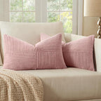 MIULEE Pink Decorative Lumbar Throw Pillow Covers 12x20 Inch for Couch Bed Sofa Valentines Day Pack of 2 Boho Farmhouse Throw Pillows Soft Cross Corduroy Patchwork Textured Cushion Cases