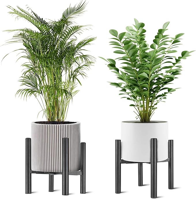 2PCS Adjustable Metal Plant Stand Black, Fits 6 -10 Inch Heavy Duty Flower Pots Holder - Floor Single Plant Stands Indoor Outdoor for Corner Planter Outside Potted Plants (Pot Not Included)