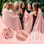 Buryeah 6 Pack Boho Knitted Throw Blankets with Tassels 50x60 Soft Warm Throws Bulk for Wedding Guests Housewarming Employee Teacher Appreciation Gifts Cozy Farmhouse Home Decor (Pink)