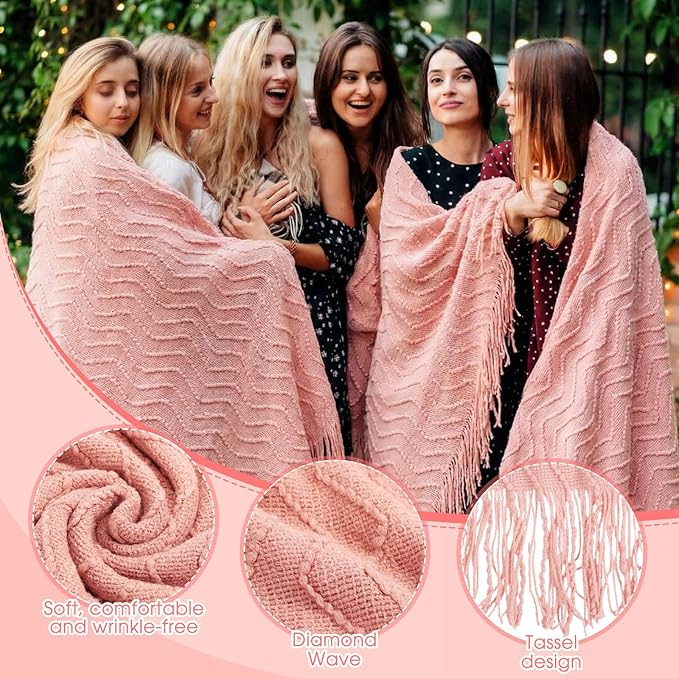 Buryeah 6 Pack Boho Knitted Throw Blankets with Tassels 50x60 Soft Warm Throws Bulk for Wedding Guests Housewarming Employee Teacher Appreciation Gifts Cozy Farmhouse Home Decor (Pink)