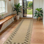 LIVEBOX Scalloped Easy Jute Checkered Runner Rug for Kitchen, Washable 2x8 Tan Rugs for Hallway Runner Entryway, Geometric Indoor Outdoor Non Slip Rug Farmhouse Modern Carpet Door Mat for Porch