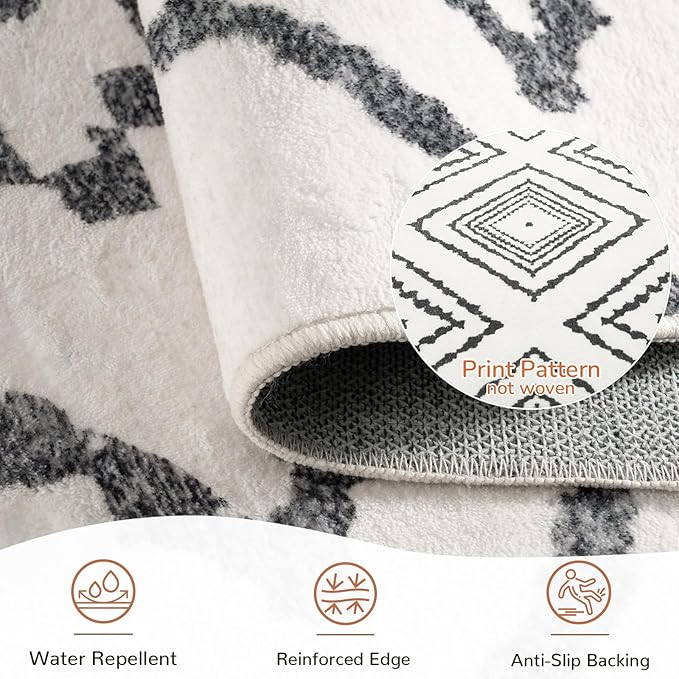 Area Rug 9x12 Rug Machine Washable Non-Slip Low Pile Print Pattern Western Rug for Living Room Bedroom Entryway Tribal Series -Navywhite/Black