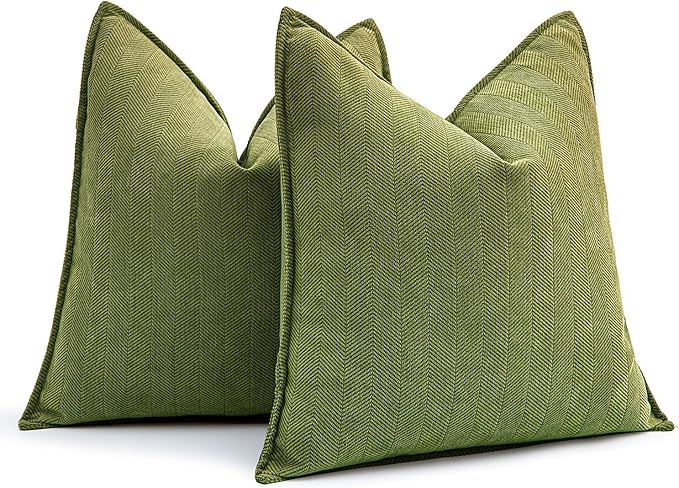 MIULEE Pack of 2 Moss Green Decorative Pillow Covers 20x20 Inch Soft Chenille Luxurious Couch Throw Pillows Farmhouse Cushion Covers with Elegant Design for Sofa Bedroom Living Room Spring Home Decor