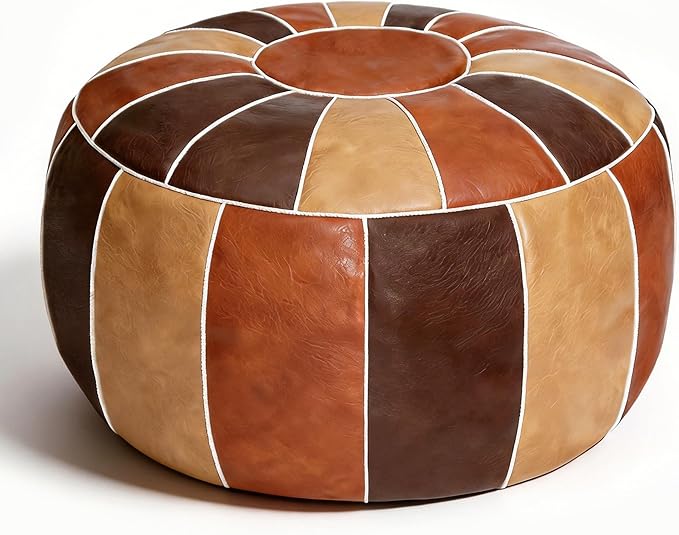 Thgonwid Unstuffed Moroccan Storage Pouf Foot Stool Ottoman Seat Handmade Faux Leather Bean Bag Floor Chair Foot Rest for Living Room, Bedroom or Balcony (Multi Color)