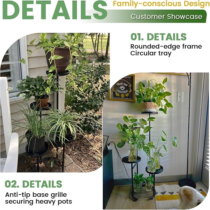 TOSKING 5-Tier Tall Plant Stand Indoor & Outdoor, Anti-Tip Round Base for Pots, Child and Pet Friendly, Heavy Duty Corner Shelf for Multiple Plants, Space-Saving Design for Living Room Balcony Garden (Black, 38in)