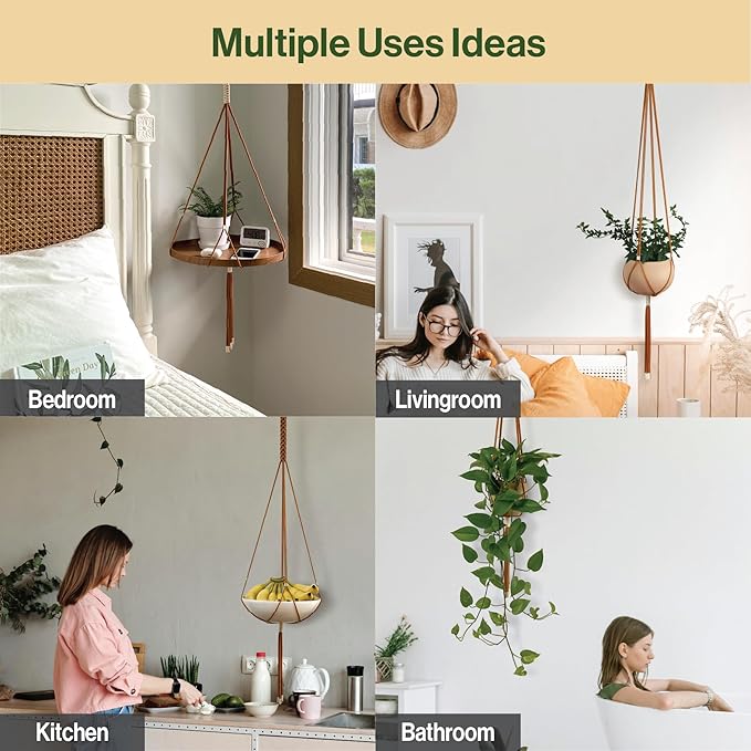 2 Packs Macrame Plant Hanger Colored Braided Polyester Rope Outdoor Indoor Adjustable Hanging Planter for up to 10 Inch Plant Pot Modern Boho Home Decor (Burnt Orange/Ivory)