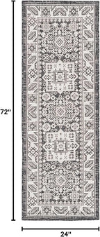 Rugs.com Outdoor Aztec Collection Rug – 6 Ft Runner Charcoal Gray Flatweave Rug Perfect for Hallways, Entryways