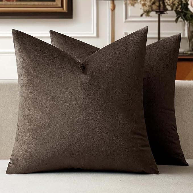 MIULEE Velvet Throw Pillow Covers 20x20 Inch, Pack of 2 - Coffee, Super Soft Decorative Square Cushion Cases Modern Luxury Home Decor for Sofa, Couch, Bed, Chair