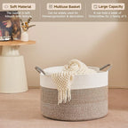 CLHMILY&Z Large Woven Basket - 20x13 Inches - Blanket Hamper for Living Room, Round Storage Bin, XLarge Laundry Organizer for Clothes, for Tree Plant, Mix Brown