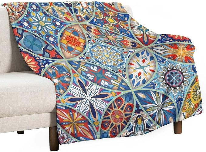 Boho Floral Throw Blanket Colorful Bohemian Mandala Blanket for Sofa Bed Couch Chair Or Dorm 40"x50"