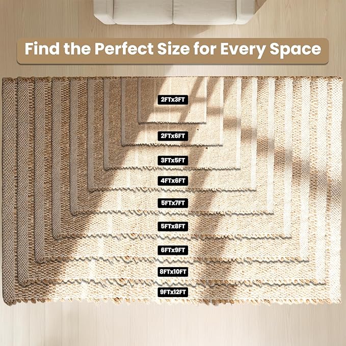 Jute Cotton Hand Woven Natural Farmhouse Area Rug for Living Room Bedroom Kitchen Hallway Entryway- Rustic Vintage Bohemian Decor - 3' x 5' (Cotton Jute)