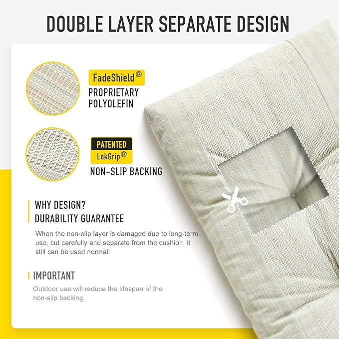 SUNROX LokGrip Non Slip Tufted Memory Foam Bench Cushion, FadeShield Water Resistant Durable Thicken Outdoor/Indoor Bench Seat Pads 36x14x4 inch, Seaside Breeze