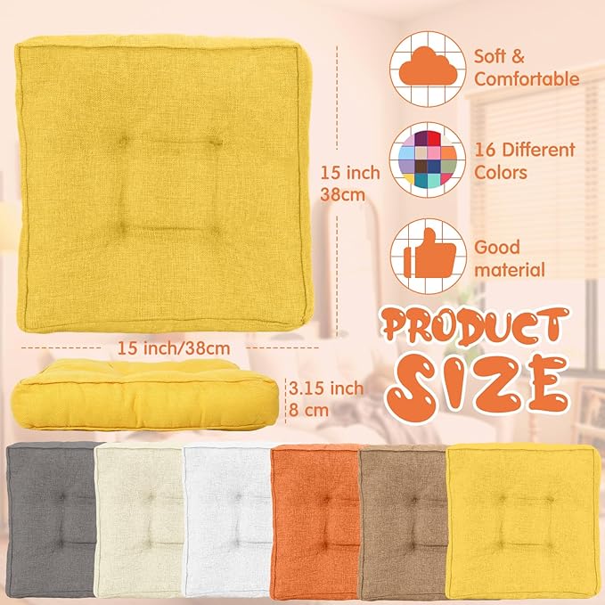 Qunclay 6 Pcs Floor Cushions Bulk Floor Pillows Flexible Seating Cushions 3.15'' Thick Flexible Seating Classroom Furniture Meditation Seat Pillows for Home Nursery Yoga Decor 15.7'' x 15.7''(Classic)
