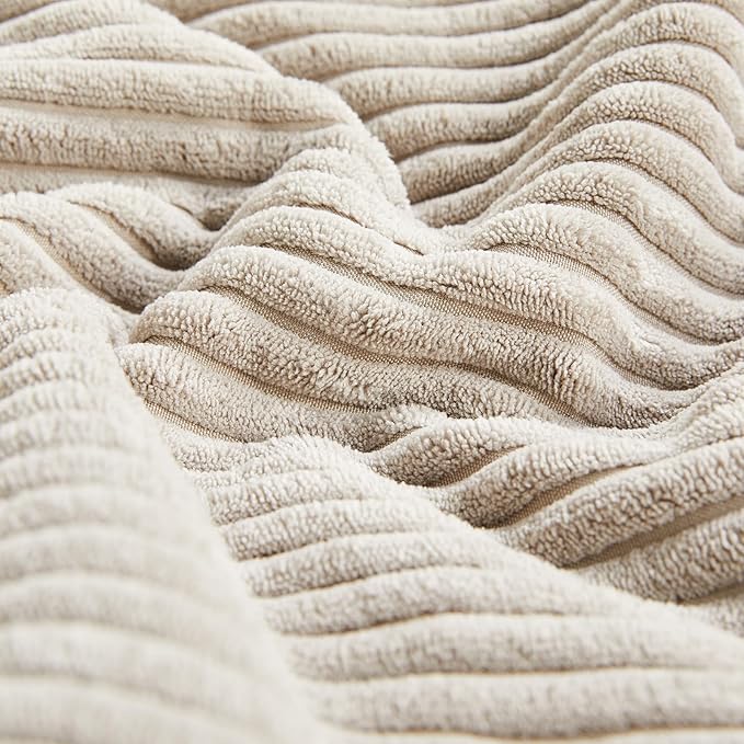 Fancy Homi 2 Packs Neutral Taupe Lumbar Decorative Throw Pillow Covers 14x22 Inch for Living Room Couch Bed Sofa, Farmhouse Home Decor, Soft Striped Corduroy Rectangle Accent Cushion Case 35x55 cm