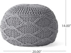 Knitted Cotton Round Pouf - 20x20, Modern Design, Soft Cotton, No Assembly, Porch Ottoman for Living Room, Gray, Ivory (Pouf - Gray)