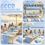 91 x 71 Extra Large Outdoor Boho Picnic Blanket with Table Runner Light Blue, 6 Throw Pillow Covers 6 Napkins Woven Cotton Yarn Oversize Beach Blanket Washable Picnic Camp Wedding
