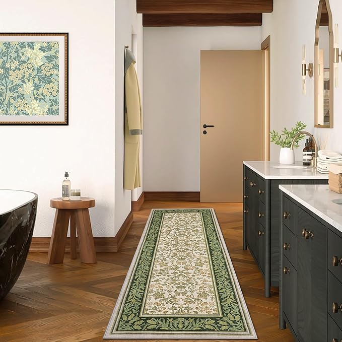 GarveeHome Runner Rugs 2x6 Kitchen Runner Rug Non Slip Washable Runners for Hallways, Boho Vintage Rugs with Rubber Backing Low-Pile Indoor Long Carpet for Entryway Bedroom Light Green