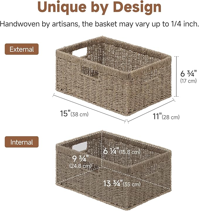 StorageWorks Large Wicker Baskets for Organizing, Seagrass Storage Basket with Built-in Handles for Pantry, Entryway, Living Room, 1 Pack