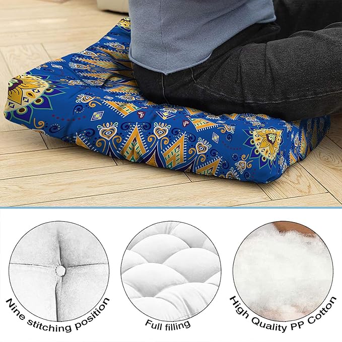 Mandala Meditation Cushion, Boho Meditation Mat, Meditation Pillows for Sitting on Floor, Cushions for Sitting in Home and Outdoor, Square Floor Pillow Cushion Seating for Yoga Accessories 22'' X 22''