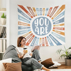 WARDOS Boho Sunshine Tapestry, You Are Inspirational Tapestry Wall Hanging, Colorful Boho Sun Positive Affirmation Wall Blanket Decor for Kids Room Nursery Playroom Classroom, 50x60 Inch (Blue)
