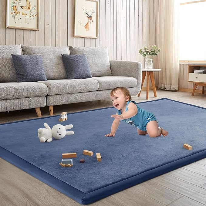 Baby Play Mat for Floor Nursery Rug Muscle Mat Area Rug Playroom Rug 74"x50" Playpen Mat Memory Foam 1.3" Thick Crawling Mat for Babies,Toddlers, Infants, Kids,Sapphire Blue
