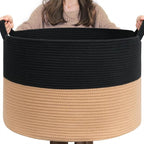 INDRESSME XXXLarge Cotton Rope Basket Woven Baby Laundry Basket Blanket Baskets Toy Baskets with Handle Comforter Cushions Storage Bin Thread Laundry Hamper - 21.7" x 21.7" x 13.8"