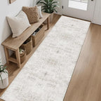 Hallway Runner Rug 2x6 Washable Area Rugs, Vintage Floral Rug Soft Non Slip Stain Resistant Boho Floor Carpet Runners for Hallways Entryway Laundry Room Kitchen Bathroom, and Bedroom Beige
