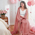 inhand Coral Pink Knitted Throw Blanket for Couch Bed, Mothers Day/Mom Birthday Gifts for Mom from Daughter Son, Soft Lightweight with Tassels, Farmhouse Warm Decorative Blanket for Women, 60"x80"