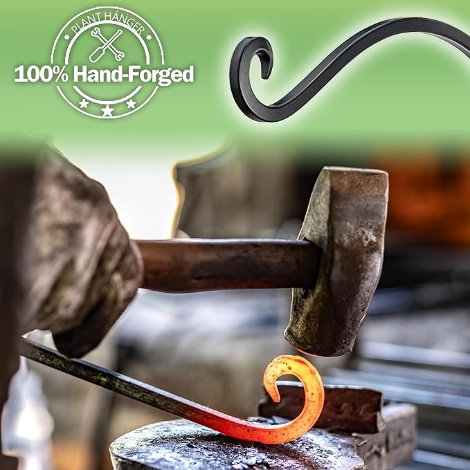 Hanging Plant Brackets Outdoor: 50lbs Weight Capacity - Hanging Bird Feeder Hangers, 12-Inch Black Metal Outdoor Wall Hooks for Heavy Plants - 4 Pack, Birdhouse, Wind Chimes