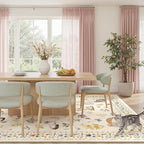 Cat 8x10 Area Rugs for Living Room, Machine Washable Animal Floral Vintage Rug Non-Slip Low Pile Soft Throw Large Rugs for Bedroom Dining Room Kitchen Nursery Playroom (8 x 10,Beige)