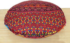 INDIAN CRAFT CASTLE New Orange Ombre 24" Mandala Barmeri Large Floor Pillow Cover Cushion Meditation Seating Ottoman Throw Cover Hippie Decorative Zipped Bohemian Pouf Ottoman Pom Pom Cases 24" Round