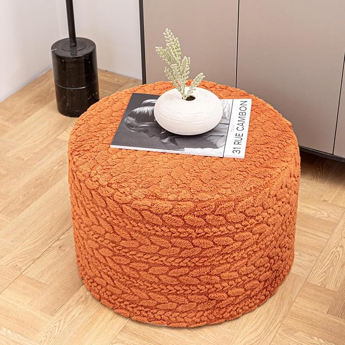 Asuprui 20x14 Inch Unstuffed Ottoman Pouf Cover – Lightweight Foot Rest, Floor Bean Bag Chair, Storage Pouf for Living Room, Bedroom & Balcony (Filler Not Included) (Orange)