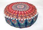 CRAFT KALA Large Hippie Mandala Meditation Floor Ottoman Pillow Cushion Pouf Cover Square Poufs Bohemian Circle Floor Cushion Case Outdoor Fireplace Yoga Living Room Decor Cover Orange, 18" Round