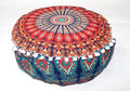CRAFT KALA Large Hippie Mandala Meditation Floor Ottoman Pillow Cushion Pouf Cover Square Poufs Bohemian Circle Floor Cushion Case Outdoor Fireplace Yoga Living Room Decor Cover Orange, 24" Round