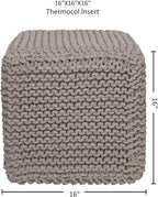 REDEARTH · Cube Pouf Foot Stool Ottoman - Hand Knitted Poof - Cord Boho Pouffe - Home Décor - Stuffed Footrest for Living Room - Bedroom - Nursery (16" x 16" x 16") - Taupe, Set of 2