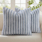 decorUhome Cozy Faux Fur Throw Pillow Covers 16x16 Set of 2 Decorative Soft Plush Striped Modern Farmhouse Boho Couch Pillow Cases with Velvet Back for Sofa Bed Living Room, Grey White