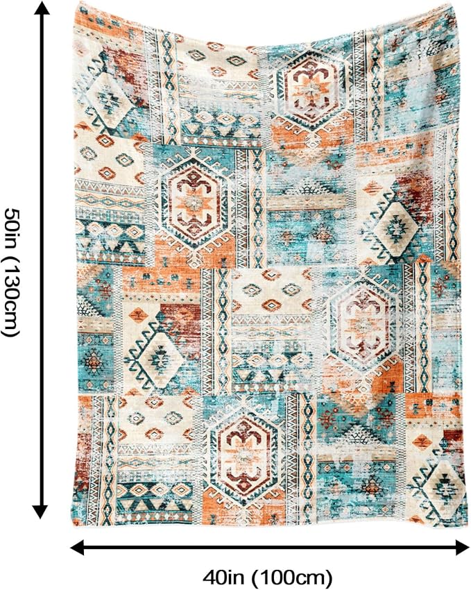 Aipon Boho Aztec Throw Blanket 40"x 50", Western Indian Native American Blanket Southwestern Decor, Orange Teal Soft Cozy Lightweight Throws Blankets Gifts for Women Men Couch Bed Sofa Chair