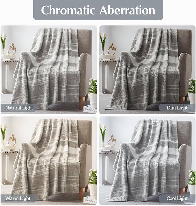 WRENGONGE Light Grey Throw Blanket, 50x70 Soft Cozy Striped Throw Blankets for Couch, Sofa, Bed, Travel, Lightweight Fluffy Warm Plush Decorative Blankets for Women, Men Gift