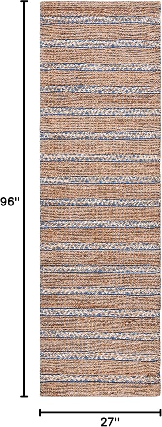 SAFAVIEH Natural Fiber Collection Runner Rug - 2'3" x 8', Blue & Natural, Handmade Flat Weave Stripe Jute & Cotton Jute, Ideal for High Traffic Areas in Living Room, Bedroom (NFB655M)