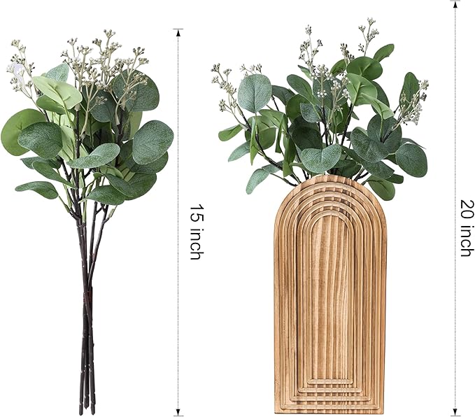 DREAMLOOM 2 Pack Wooden Wall Vases with Fake Plants, Wall Hanging Planters Boho Modern Farmhouse Indoor for Narrow Spaces Entryway Bathroom Home Office Decoration, White