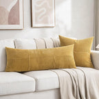 Fancy Homi 2 Packs Mustard Yellow Decorative Throw Pillow Covers 18x18 Inch for Living Room Couch Bed, Farmhouse Boho Home Decor, Soft Corss Corduroy Patchwork Textured Accent Cushion Case 45x45 cm