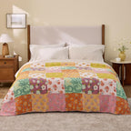 100% Cotton Boho Throw Blanket for Home Decor – Classic Farmhouse Quilt Bedding, Muslin Blankets for Adults, Vintage Woven Decorative Blanket for Couch, Bed Layering Use, Patchwork, 50"x60"