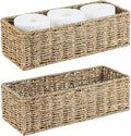 Small Wicker Baskets 2 Pack, Hand Woven Toilet Basket Tank Topper, Toilet Tank Basket for Bathroom Organizing, Seagrass Storage Baskets for Toilet Paper (14.4"Lx6.1"Wx4.4"H)