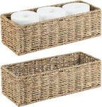 Small Wicker Baskets 2 Pack, Hand Woven Toilet Basket Tank Topper, Toilet Tank Basket for Bathroom Organizing, Seagrass Storage Baskets for Toilet Paper (14.4"Lx6.1"Wx4.4"H)